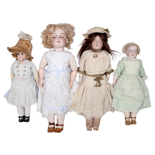 519 - Four Armand Marseille dolly face bisque shoulder head dolls, c1900, mould no. 390 with sleeping eyes... 