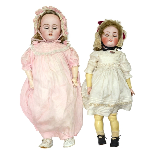 535 - Two German bisque head dolly face dolls, mould no 478 and 444, c1905, with sleeping eyes and open mo... 