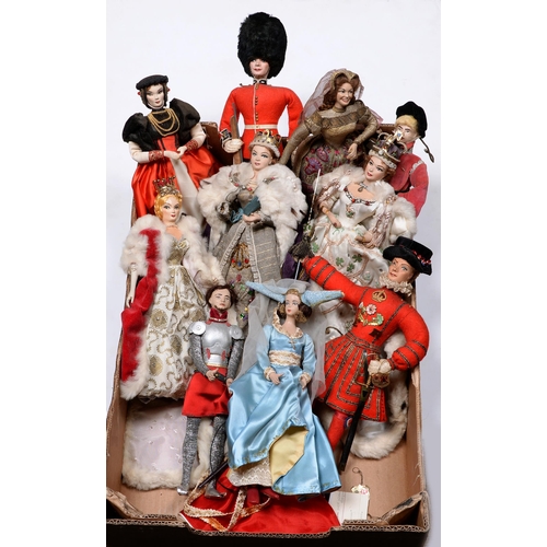 542 - Ten Ottenberg costume and portrait dolls by Peggy Nesbit, 1970s, to include two Queen Elizabeth II d... 