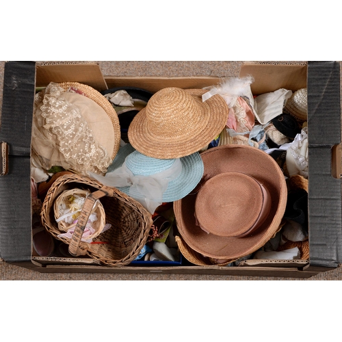 560 - Miscellaneous dolls' shoes and hats, late 19th c and later, to include straw hats and bonnets and ap... 