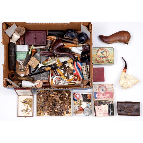 568 - Miscellaneous pipes and other bygones, 19th c and later, to include a carved Meerschaum tobacco pipe... 