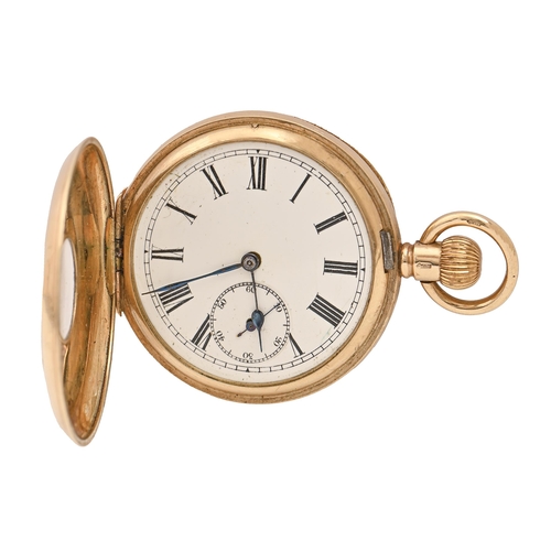 62 - A 9ct gold half hunting cased keyless lever watch, the Swiss 17-jewel movement marked USA PAT MAY 24... 