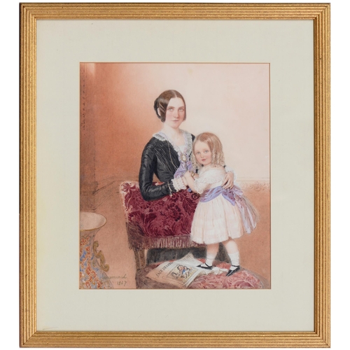 625 - W Armand, 1847 - Mother and Daughter, signed and dated, watercolour, 33.5 x 28cm