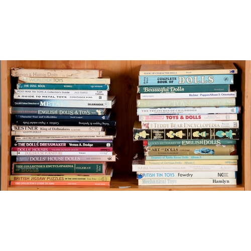 630 - Books. Five shelves of antique doll reference, 20th c, some further toys and juvenalia works, princi... 