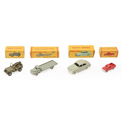 645 - Dinky toys. A 065 Morris pickup, 80B Jeep Hotchkiss-Willys, 24U Simca 9 