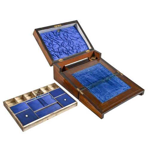 730 - A Victorian inlaid walnut jewellery box, with fitted interior, 15cm h; 29 x 22cm