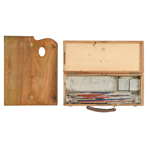 732 - An artist's box, early 20th c, with folding palette and fitted, lined interior, 38cm w... 