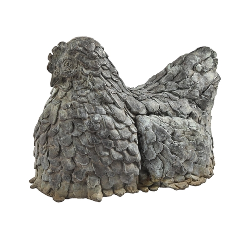 733 - Garden ornament. Bronze sculpture of a sitting hen