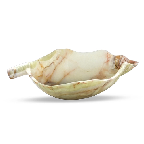 734 - An onyx leaf shaped bowl, mid 20th c, 81cm w