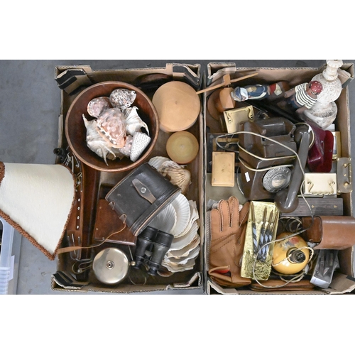 761 - Miscellaneous bygones, including binoculars, vintage telephone, seashells, carriage clocks, etc... 