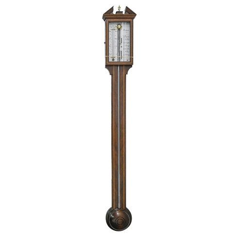 767 - A line inlaid mahogany cistern barometer, in Victorian style, the silvered register inscribed Rappor... 