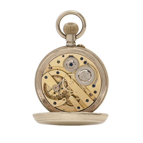 79 - A Swiss nickel plated brass keyless lever watch, c1900, with lunar work and three subsidiary dials f... 