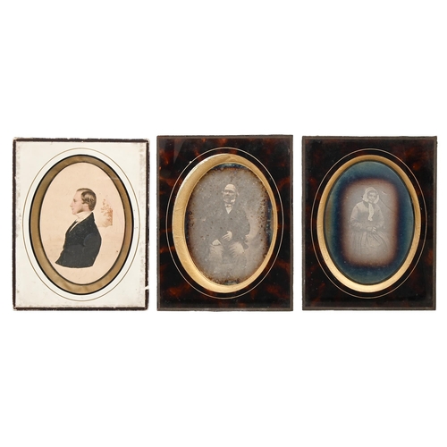 837 - Photography. A pair of daguerreotype portraits of a lady and gentleman, mid 19th c, oval 15cm, torto... 