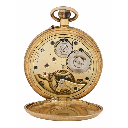 85 - A Swiss gold hunting cased keyless lever lady's watch, late 19th c, with gold cuvette and plated box... 