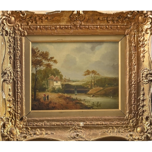 892 - Norwich School follower, 19th century – River Scene with Windmill, oil on panel, 16 x 21.5cm... 