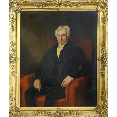 912 - English School, 19th century – Portrait of a Gentleman, seated half length in white stock and ... 