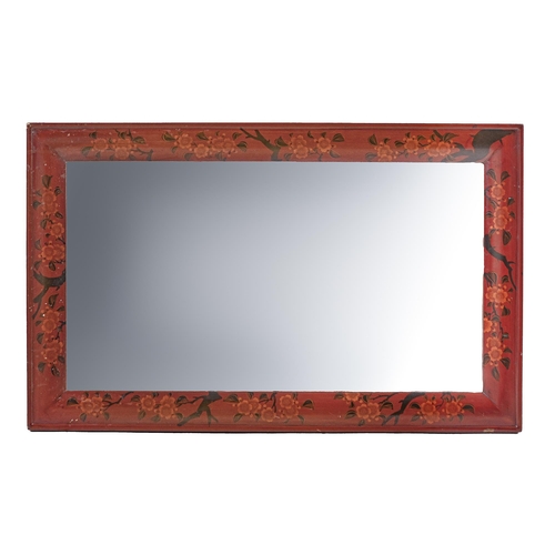 926 - A Japanese stained and painted mahogany framed mirror, 89 x 55cm