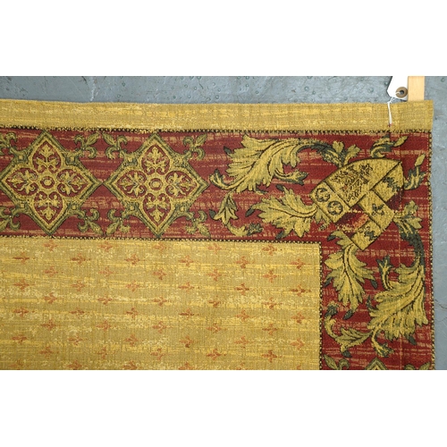 936 - An antique style machine tapestry, decorated with a coat of arms, 175 x 132cm and another... 