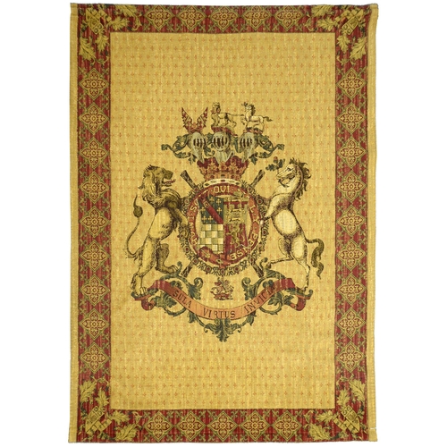 936 - An antique style machine tapestry, decorated with a coat of arms, 175 x 132cm and another... 