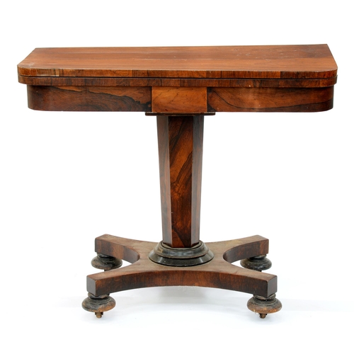 961 - A Victorian rosewood card table, 74cm h; 44 x 89cm