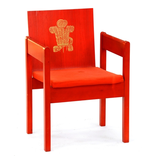 970 - Royal. A red-painted ash-laminate Prince of Wales investiture chair, designed by Lord Snowdon and ma... 