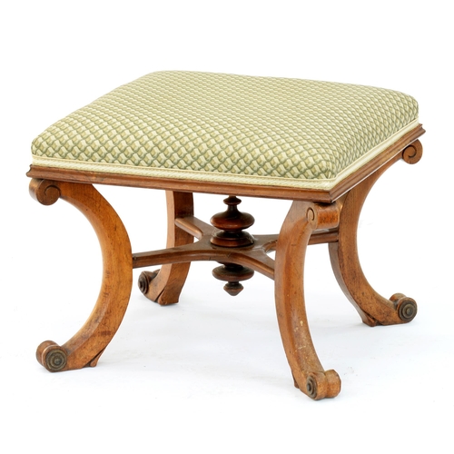 971 - A Victorian walnut stool, on four scroll legs, 38cm h; 48 x 47cm