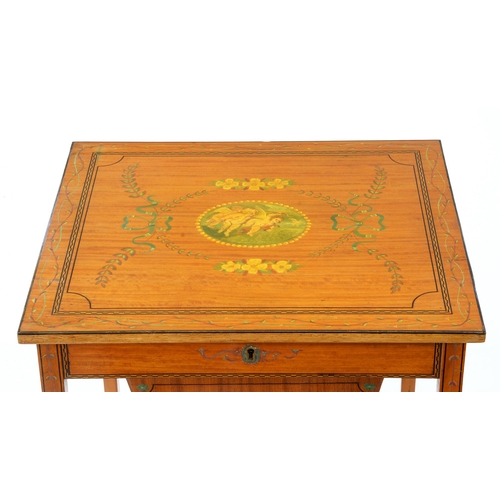 990 - An Edwardian painted satinwood work table, c1910, with fitted interior, 32cm h; 35 x 40cm... 