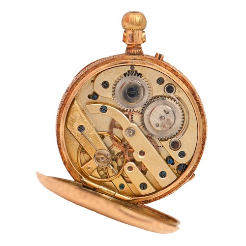 76 - A Swiss gold keyless cylinder escapement lady's watch, c1900, 37mm diam, marked K18, 35g excluding b... 