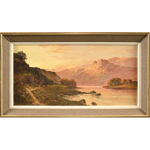 571 - Gustave Adolphe de Breanski (1859-1899) - Sunset in The Highlands, signed, oil on canvas, 29 x 59.5c... 