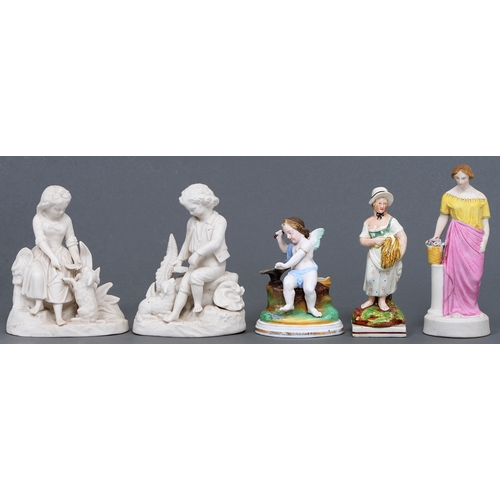 825 - Miscellaneous painted bisque figures and groups, c1900, to include a group of a sailor and his wife ... 