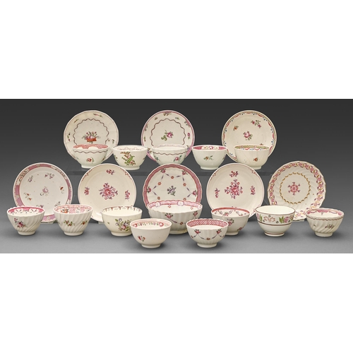 100 - Miscellaneous English porcelain tea bowls and saucers and a fluted slop bowl, c1800, to include Caug... 