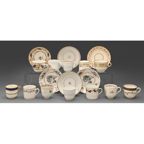 101 - Miscellaneous English teaware, c1800, to include Caughley, Worcester and two saucers bat-printed wit... 