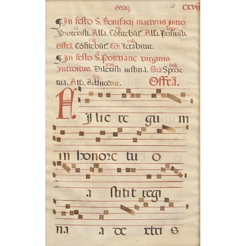 206 - A South European antiphonal leaf, probably Spanish, 15th or first-half 16th c, manuscript on ve... 