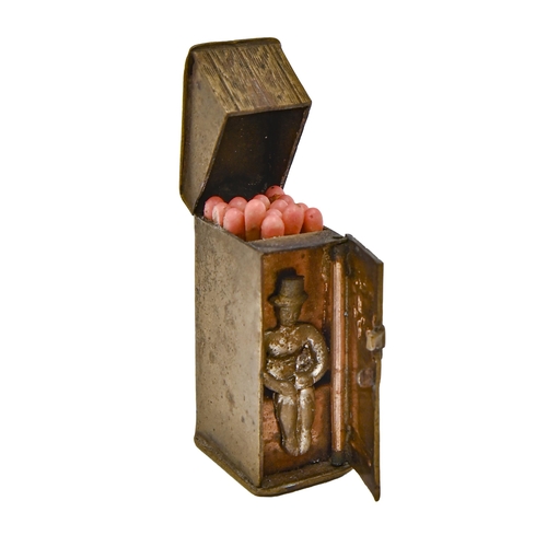 213 - A novelty brass vesta case, c1900, in the form of an outside lavatory, 5cm h