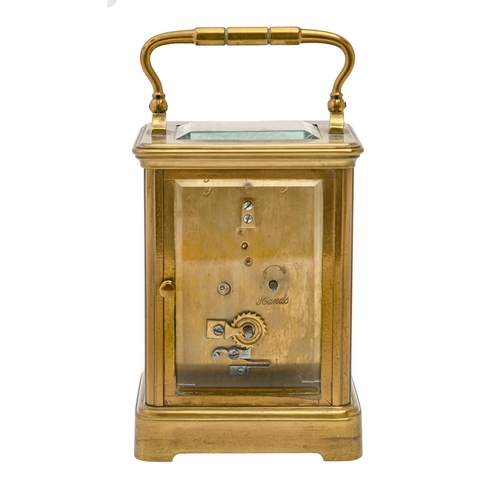 216 - A French brass carriage timepiece, Sir John Bennett, Paris, early 20th c, with enamel dial and blue ... 