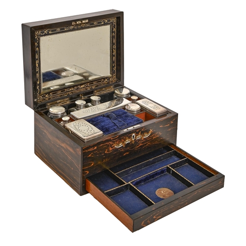 240 - A Victorian coromandel or 'marble wood' dressing case, inlaid in brass, mother-of-pearl and abalone,... 