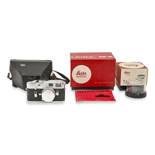 258 - A Leica M4 rangefinder camera, chrome, serial No 1184185, with Leitz Elmar f2.8 50mm lens, serial No... 