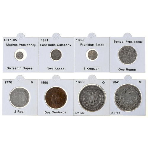 300 - World coins, including Madras Presidency 1/16th Rupee; Bengal Presidency Rupee; Spain, 2 Reales 1776... 