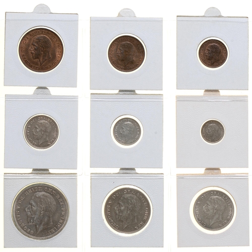 311 - Coins. Great Britain, George V, 1935, Bronze and Silver set, ¼d, ½d, 1d, 3d, 6d, 1/-, Florin, Halfcr... 