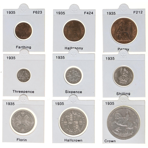 311 - Coins. Great Britain, George V, 1935, Bronze and Silver set, ¼d, ½d, 1d, 3d, 6d, 1/-, Florin, Halfcr... 