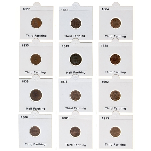 312 - Coins. Great Britain, Fractional Farthings, Thirds 1827, 35, 66, 68, 78, 81, 84, 85, 1902, 13... 