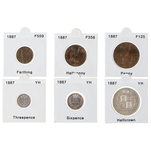 313 - Coins. Great Britain, Queen Victoria, Young Head, 1887, Bronze and Silver part set, ¼d, ½d, 1d, 3d, ... 