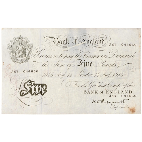 328 - Paper money. Bank of England Five Pounds, Peppiatt, J 97