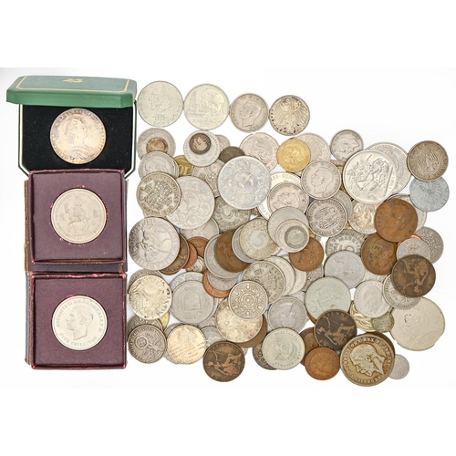 340 - Coins. Miscellaneous English pre-decimal and foreign, including Crown and other silver... 