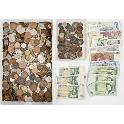 346 - Coins and paper money. Miscellaneous British George III and later, worldwide coins and bank notes, e... 