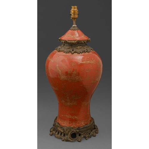 363 - A decorative Chinese style lamp, in form of a vase and cover