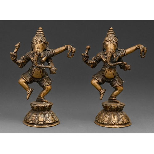 367 - A pair of Indian bronze statues of Ganesh, 21cm h