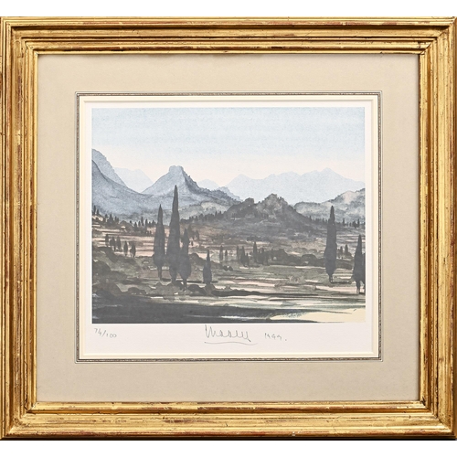 500 - H M King Charles III (1948- ) - Greek Landscape Summer, lithograph in colour printed by Curwen Chilf... 