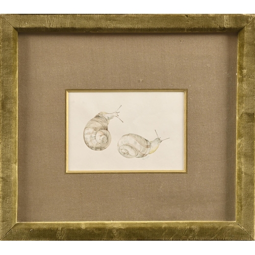 555 - Sarah Creswell (1935-2009) - Snails 3, monogrammed and dated 1980, titled Mallets label to verso, 10... 