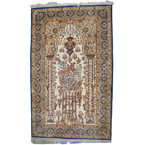 609 - Three rugs, comprising a dark brown Persian Baluch prayer rug, 87 x 136cm, a Turkish terracotta Kays... 